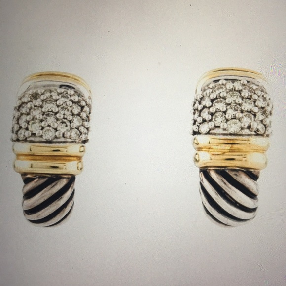 Sold DAVID YURMAN 18K Sterling Diamond Earrings - Picture 3 of 5
